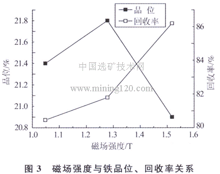 磁場強(qiáng)度與鐵品位、回收率關(guān)系